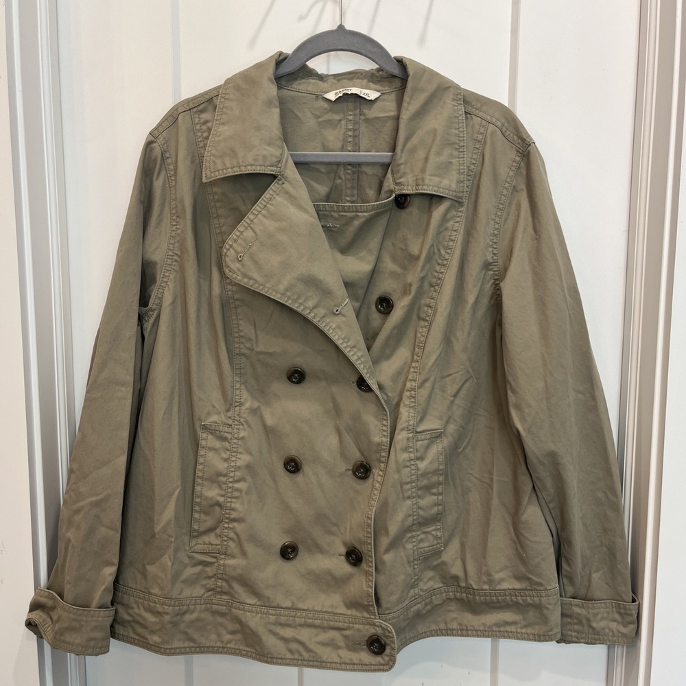 Old Navy Double Breasted Tan Kahki Green Cotton Jacket Women's Size XXL 2XL